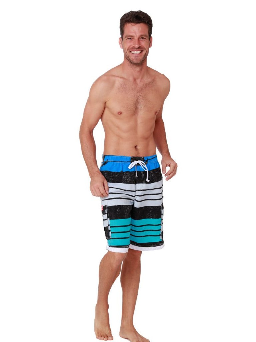 Men Ingear Active Board Shorts | Men'S Board Shorts Striped In Blue,Black And Turquiose