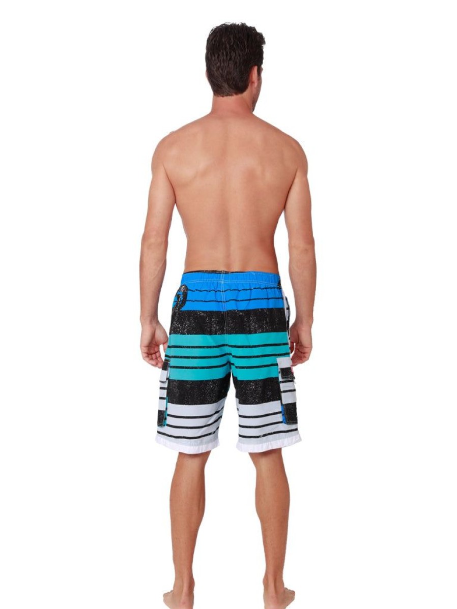 Men Ingear Active Board Shorts | Men'S Board Shorts Striped In Blue,Black And Turquiose