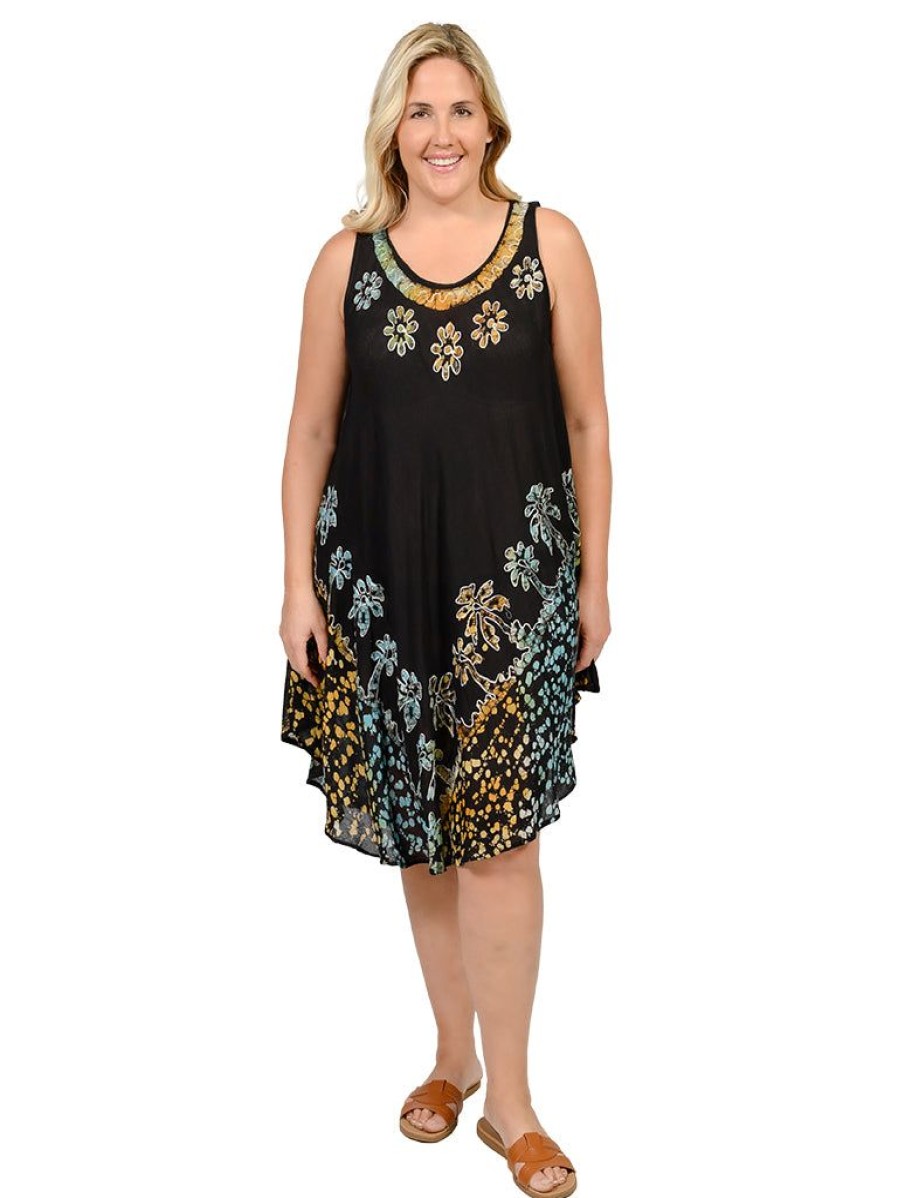 Women Ingear Active Women'S Dresses | Batik Embroidery Umbrella Dress 117 Golden Palms