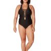 Women Ingear Active Women'S Swimwear | Lace-Up Front Deep V-Neck One Piece Bathing Suit