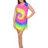 Women Ingear Active Women'S Dresses | Tie Dye Fringe Botto Tank Dre , In Bright, Pink&B Ue, Ye Ow&Pink Dye Co Bination . Perfect Itt E Cover Ju T For You.