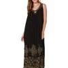 Women Ingear Active Women'S Dresses | Long Crinkle Dress In Black Rayon With Embroidery And Print