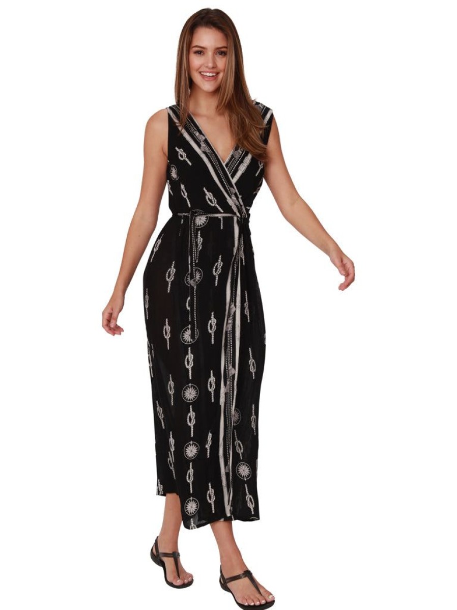 Women Ingear Active Women'S Dresses | Sleeveless Wrap Maxi Dress In Nautical Knots Print