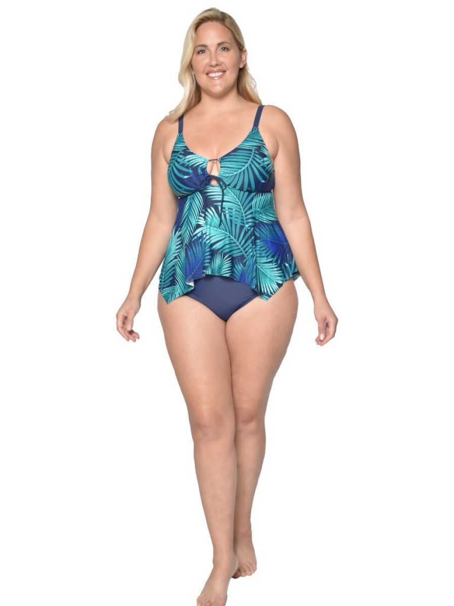 Women Ingear Active Women'S Swimwear | A Keyhole Handkerchief Tankini In A Botanique Print