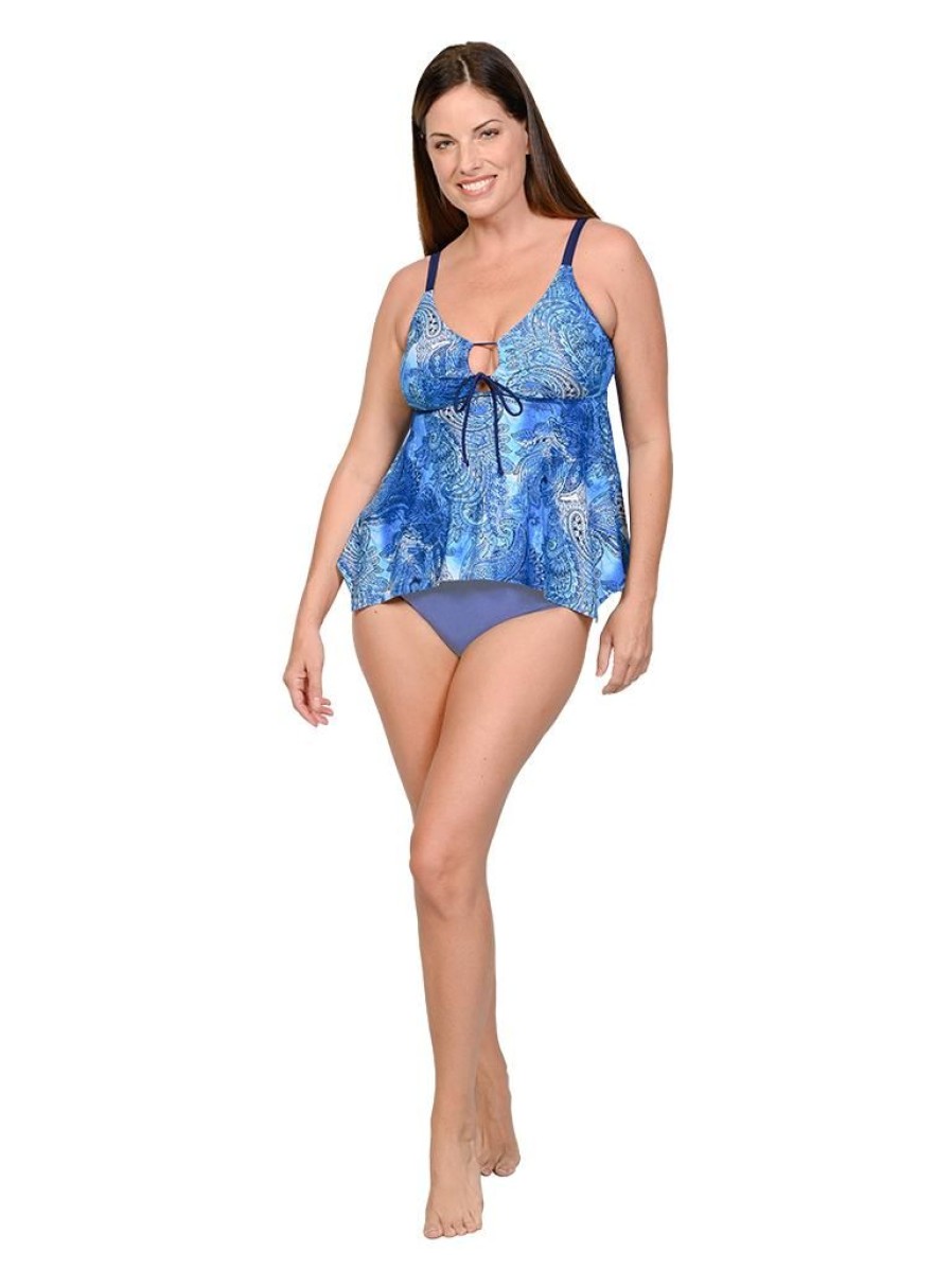 Women Ingear Active Women'S Swimwear | A Keyhole Handkerchief Tankini In A Botanique Print