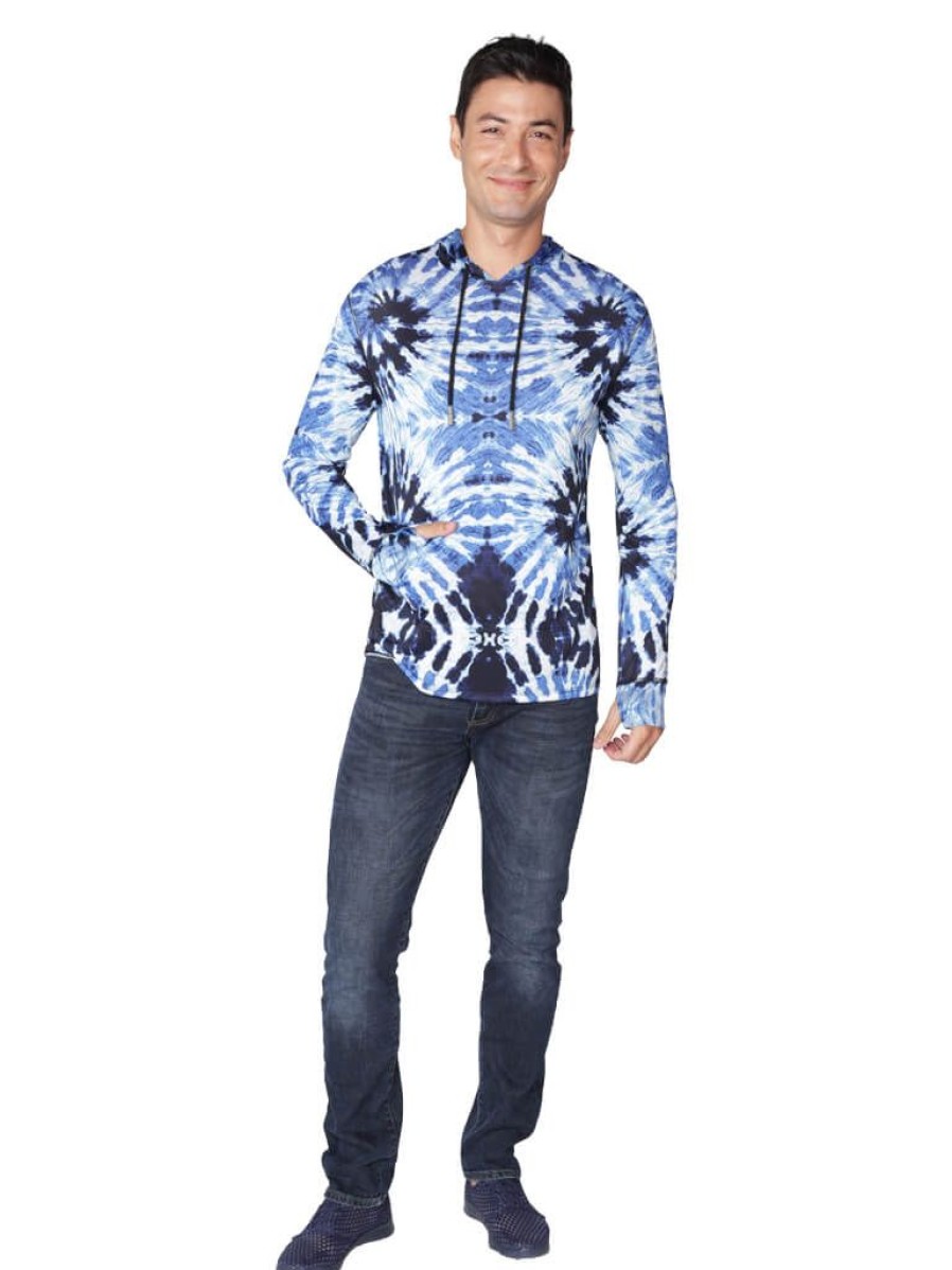 Men Ingear Active | Men'S Long Sleeve Hoodie Printed In Tie-Dye Blues