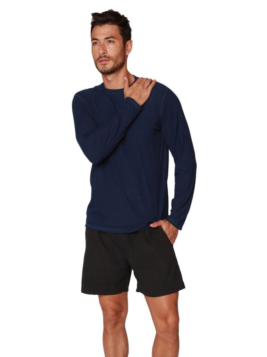 Men ingear active | Men'S Long Sleeve Loose Fit Navy Crew Neck Shirt