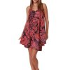 Women Ingear Active Women'S Dresses | Spaghetti-Strap Umbrella Dress In Burgundy And Navy Fern Print